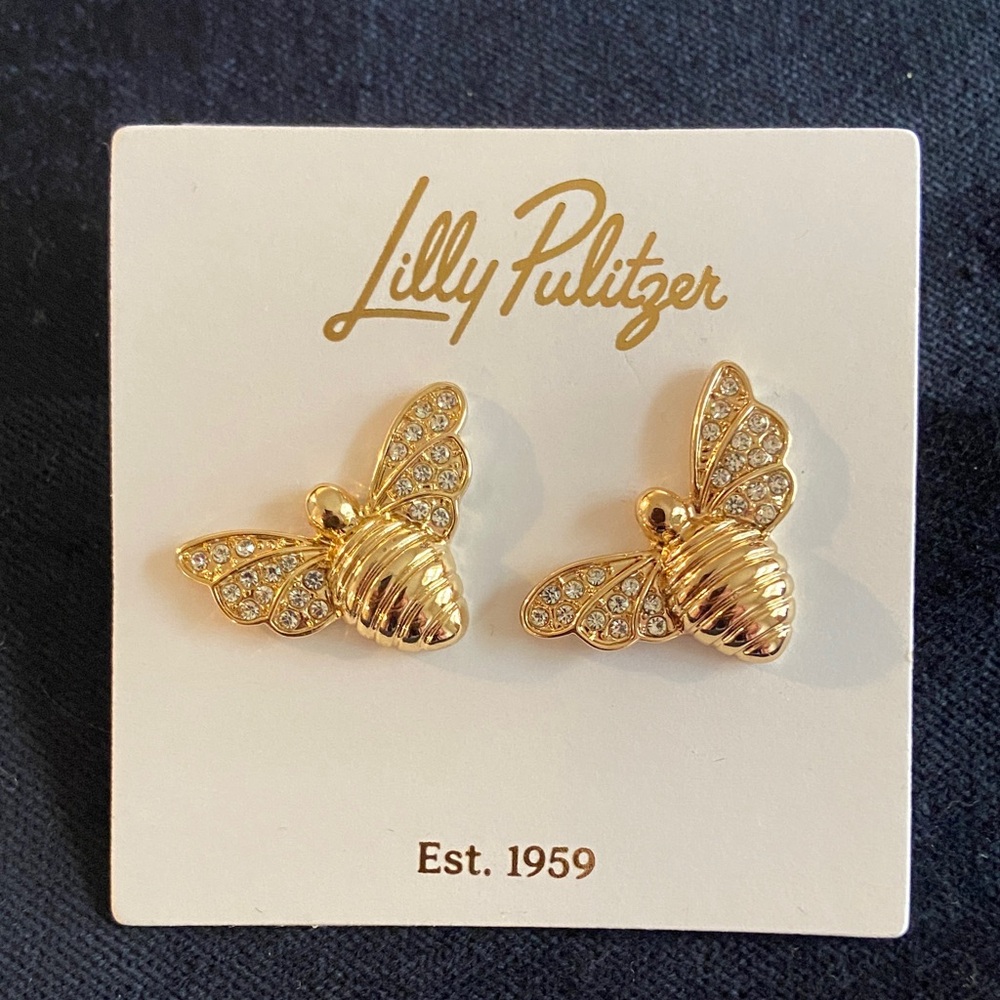 NWT Lilly Pulitzer Gold Crystal Bee Earrings